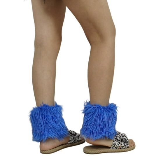 Yokua Blue Plush Leg Warmers for Women Warm Winter Gear Furry Boot Cuffs Long Socks
