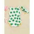 thumbnail image 4 of Newborn Girl Romper Outfits, Clover Printed Round Neck Small Hairball Decor Sleeveless Bodysuit + Cute Headband Set, 4 of 8