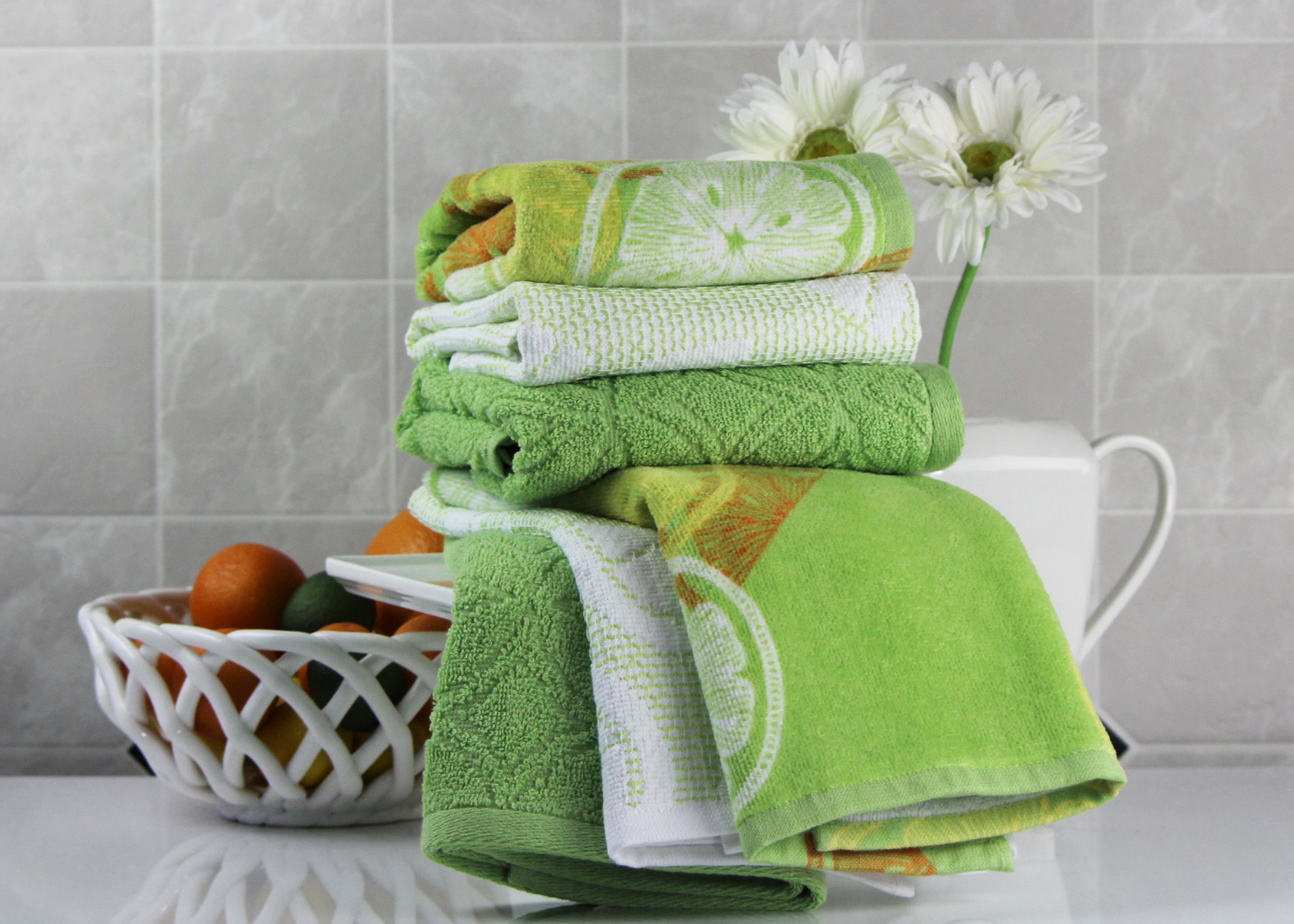 Freshee (6) Piece Kitchen Towel Set Green Featuring INTELLIFRESH