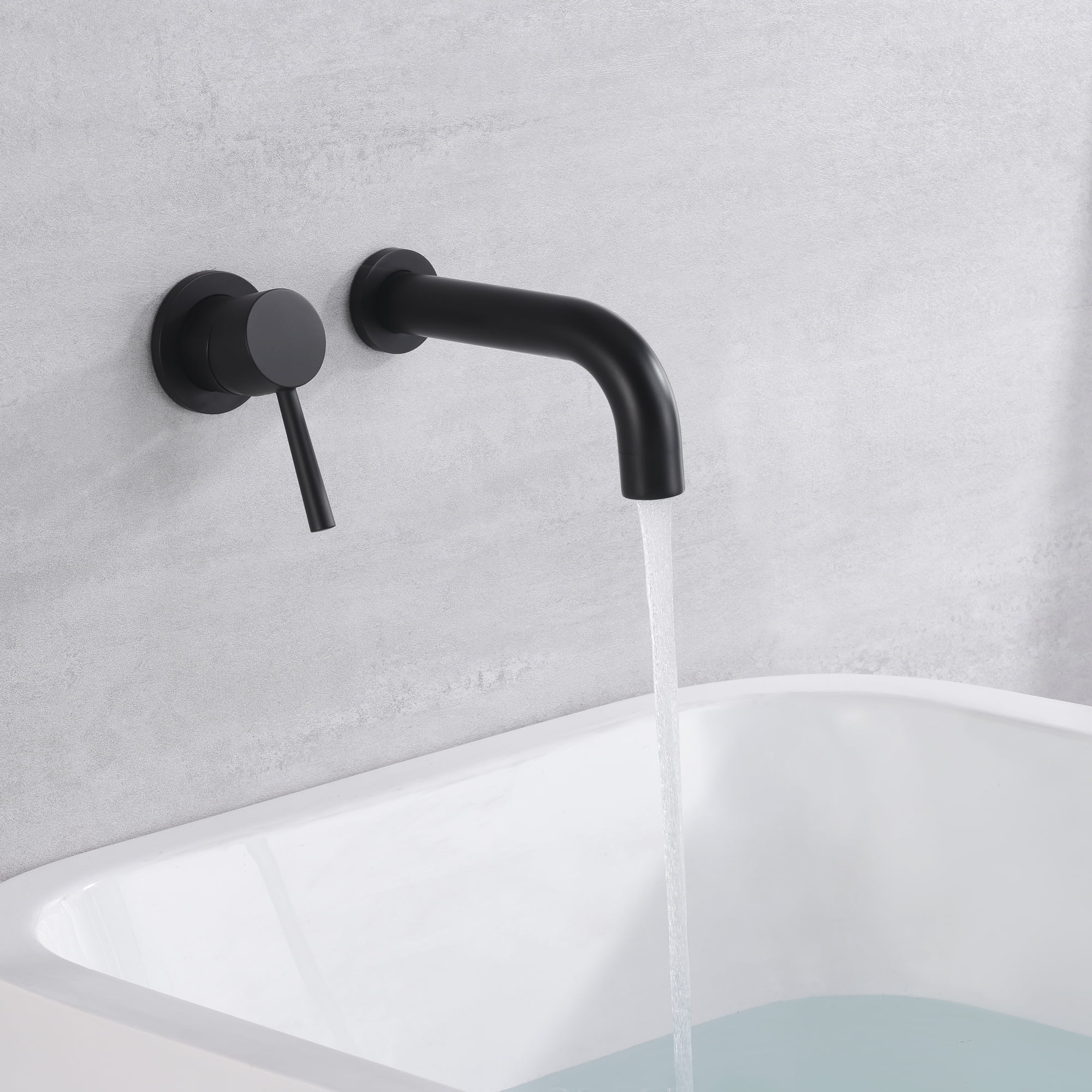 SUMERAIN Wall Mount Bathtub Faucet Set with Single Left-Handed Handle, Matte Black