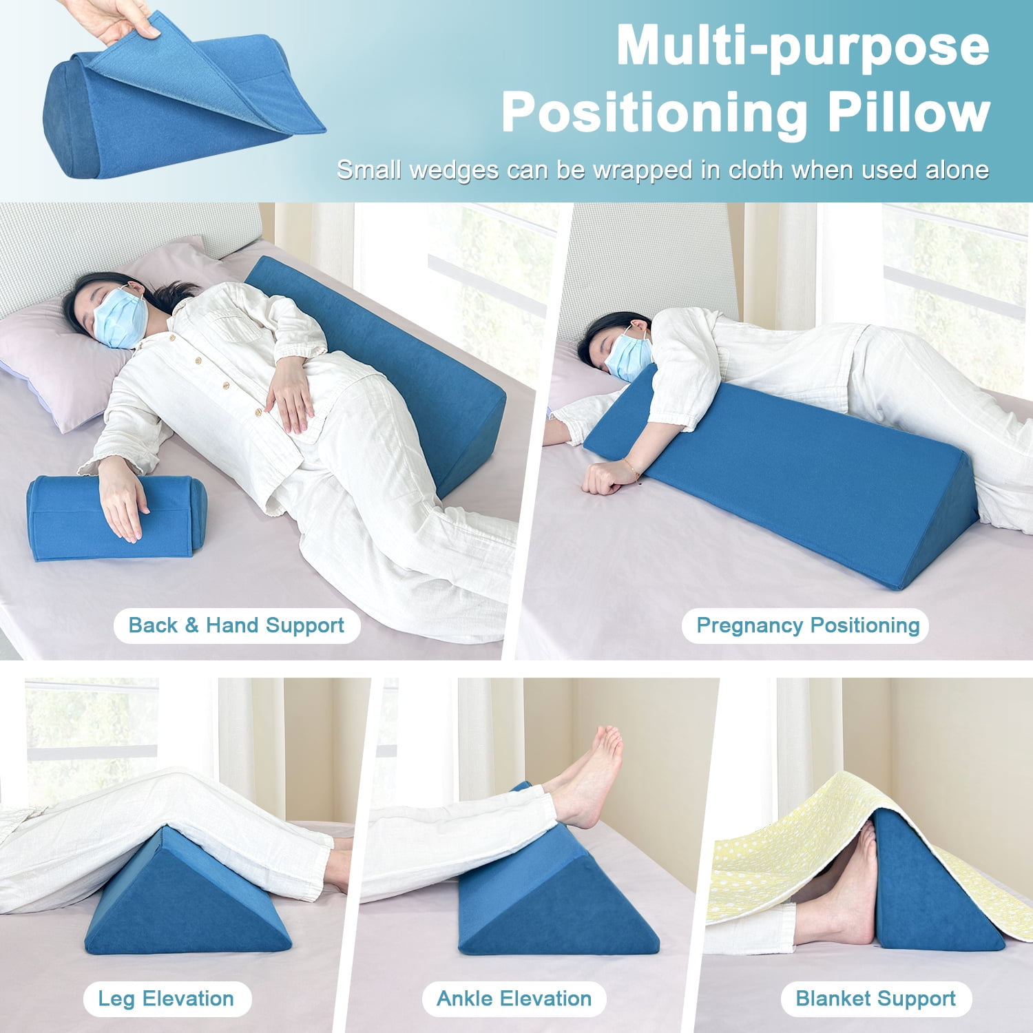 Wedge Pillow for Side Sleeping, Positioning, Post-Surgery Support, Bedsore Cushion for Back Comfort, Pressure Relief & Bed Care, Turning Foam Wedge Pillow