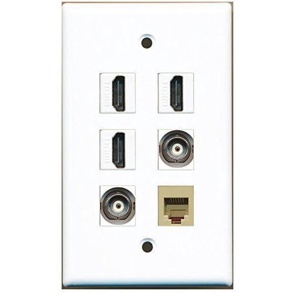 RiteAV - 3 HDMI 1 Port Phone RJ11 RJ12 Beige 2 Port BNC Wall Plate