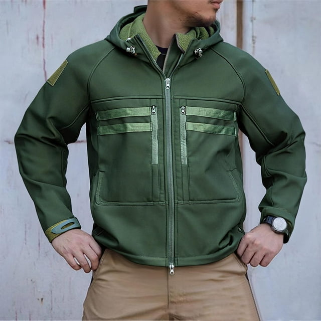 Men's Outdoor Mountaineering Jacket with Windproof Water-Resistant Hooded Design, Multiple Pockets and Long Sleeves