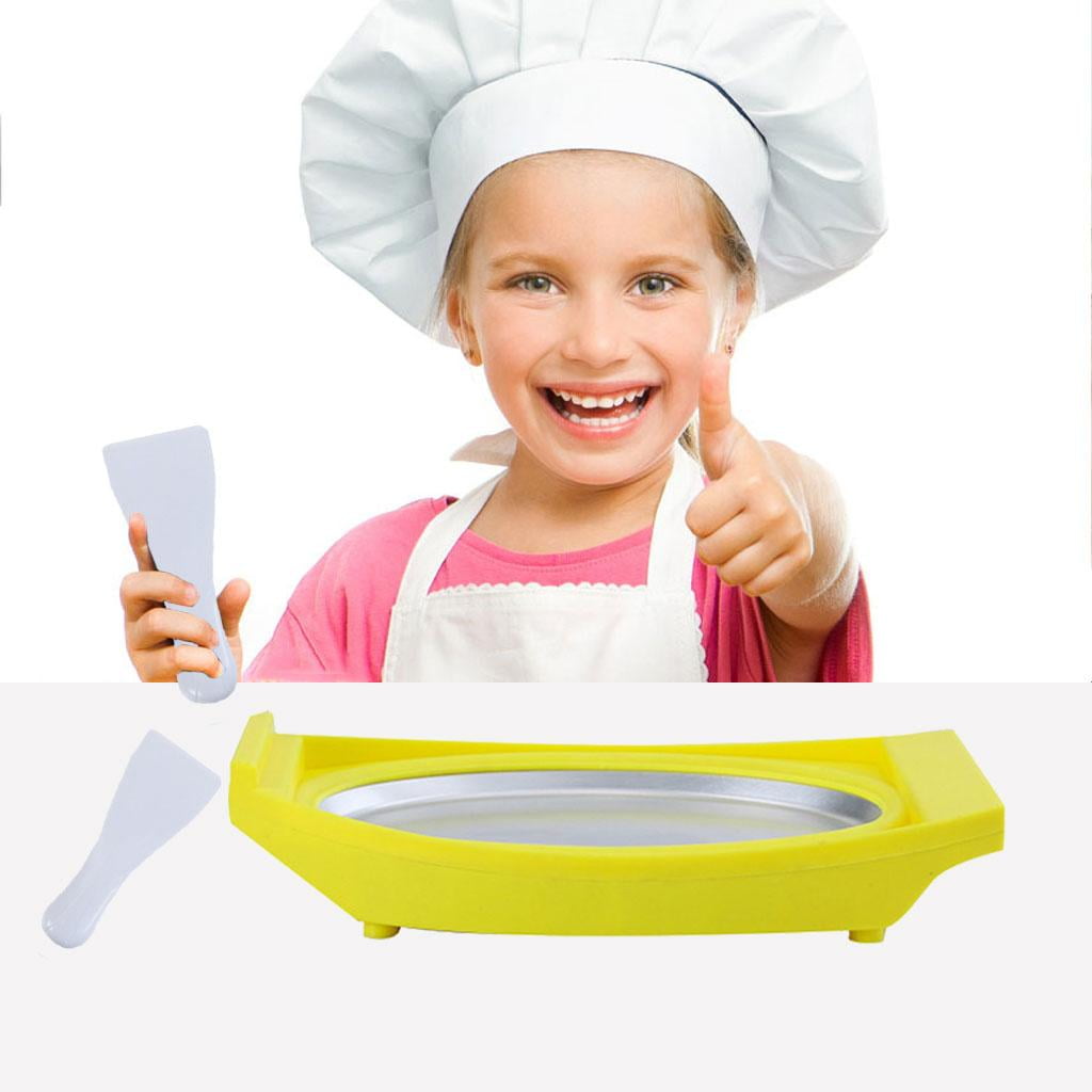 Fiocias Instant Ice Cream Maker Pan Roll DIY Frozen Yogurt Making Tray Yellow