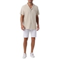 thumbnail image 2 of CAMISAS DE LINO PARA HOMBRE CON COLLAR CAMP, MANGA CORTA, CON BOTONES, CAMISAS DE VERANO PARA PLAYA, M, CAQUI, 2 of 6