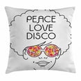 thumbnail image 1 of 70s Party Decorations Throw Pillow Cushion Cover, Drawing of a Girl with Afro Hair and Kaleidoscopic Glasses Hippie, Decorative Square Accent Pillow Case, 18 X 18 Inches, Multicolor, by Ambesonne, 1 of 2