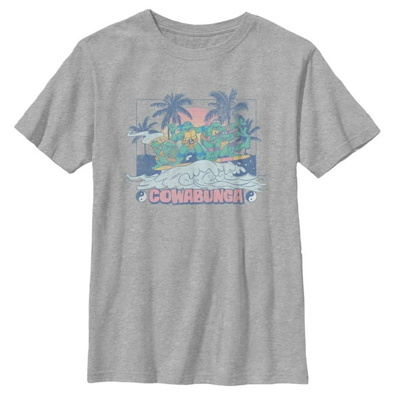 Boy's Teenage Mutant Ninja Turtles Distressed Tropical Beach  Graphic Tee Athletic Heather X Large