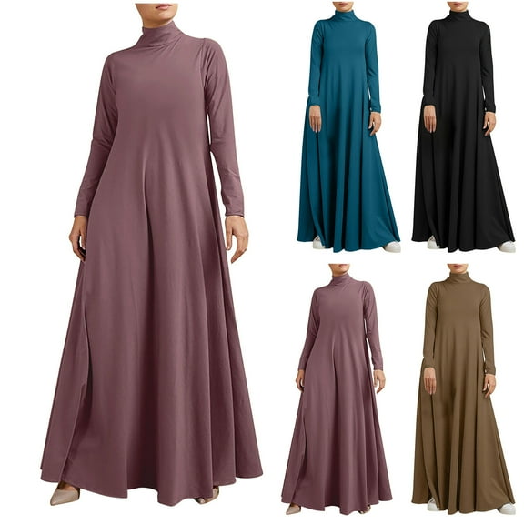 Utoimkio Women's Turtleneck Long Sleeve Maxi Dress Fall Dresses for Women 2023 Casual Loose Long Plus Size Dresses