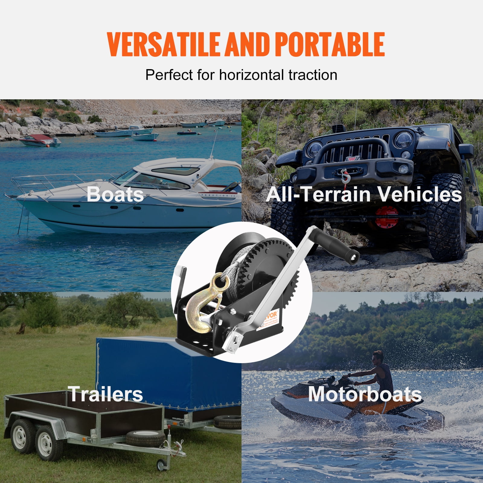 VEVOR Hand Winch, 3500 lbs Pulling Capacity,Boat Trailer Winch Heavy Duty Rope Crank with 33 ft Steel Wire Cable and Two-Way Ratchet,Manual Operated Hand Crank Winch for Trailer, Boat or ATV Towing