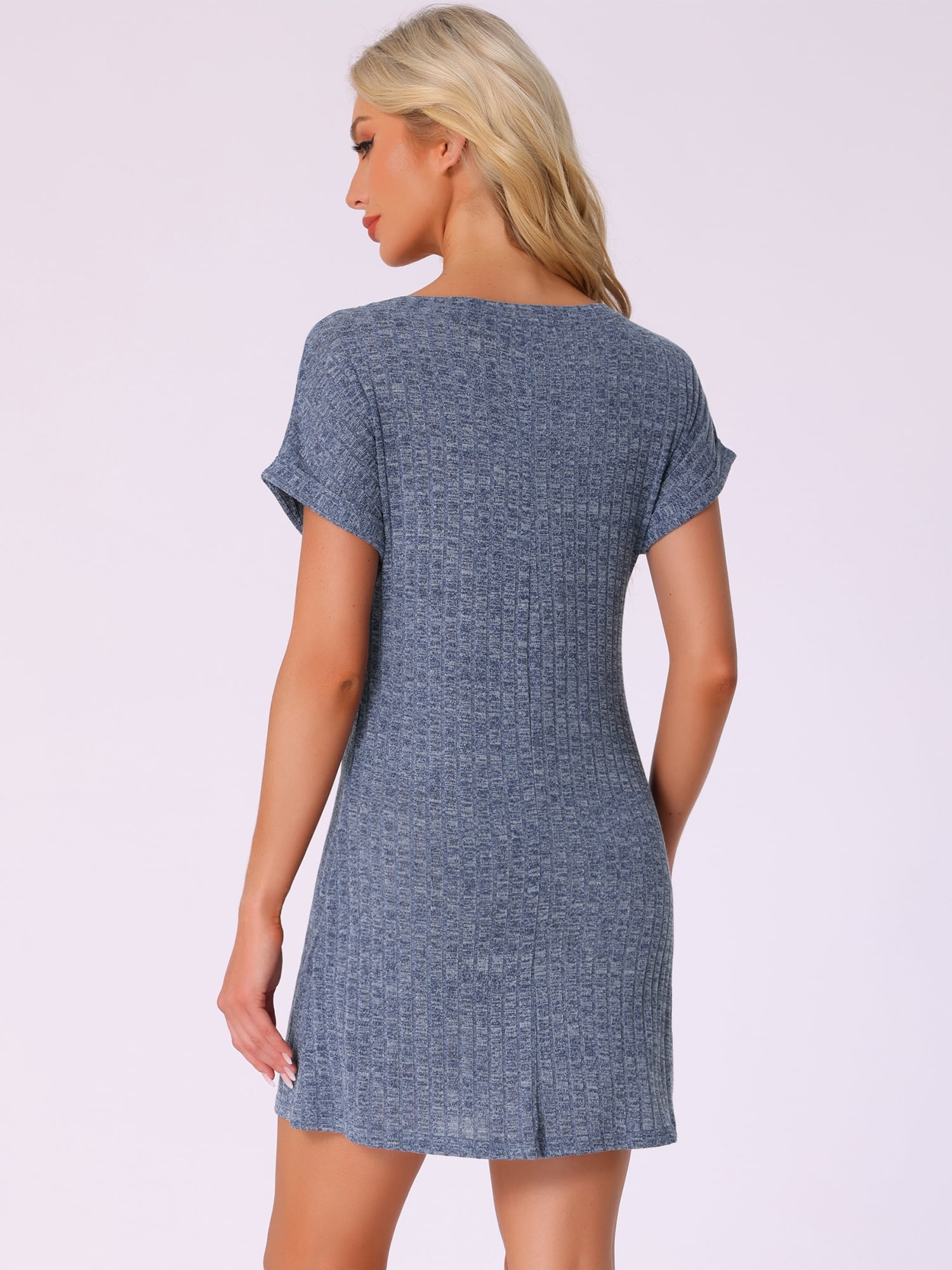 DARING DIVA Women's Nightgown Ribbed Knit Sleepshirt Short Sleeve Sleepwear 3XL Blue