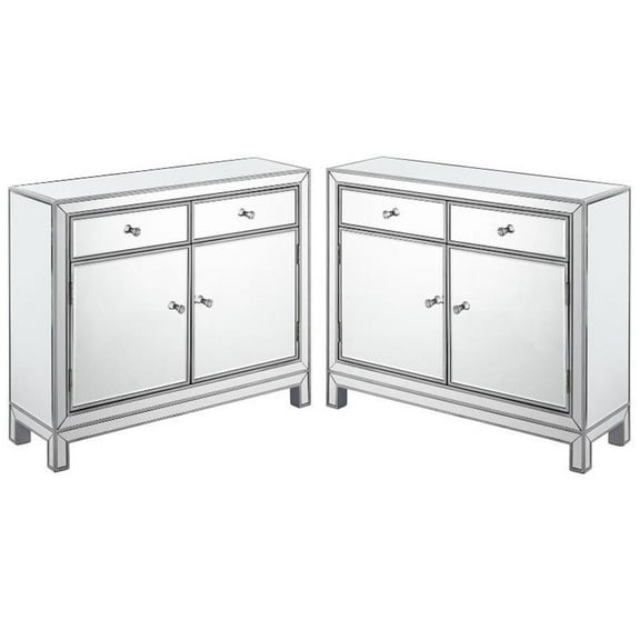 Home Square 2 Door Mirrored Nightstand in Antique Silver - Set of 2