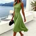 thumbnail image 4 of JULMCOMO Dresses for Women Round Neck Ruched Waist Pleated Elegant Summer Midi Dresses Sleeveless A Line Casual Sundresses Green M, 4 of 5