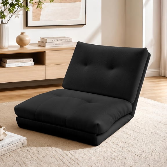 HDHNBA Vacuum‑Packed Foldable Floor Lounge Sofa Bed, 250‑Lbs Capacity No‑Assembly Sofa for Dorm Balcony Compact Home Space, Black