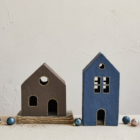 Creative Co-Op Hand-Painted Paper Mache House, Brown and Gold