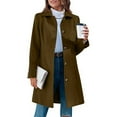 thumbnail image 4 of Elabch Winter Coats for Women Women's Elegant Single Breasted Coat Long Sleeve Mid Winter Overcoat Work Office Pea Coats Brown XL, 4 of 9