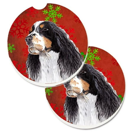 

Springer Spaniel Red & Green Snowflakes Holiday Christmas Set of 2 Cup Holder Car Coaster