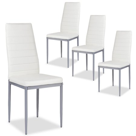 HomePerch Modern White PU Leather Dining Chairs Set of 4 High Back Upholstered Seats with Metal Legs Comfortable Kitchen & Dining Room Side Chairs