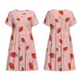 thumbnail image 3 of Bixox Robe d'Été à Manches Courtes pour Femmes Robe Ample Longueur Genou avec Poches-Fraise, 3 of 7