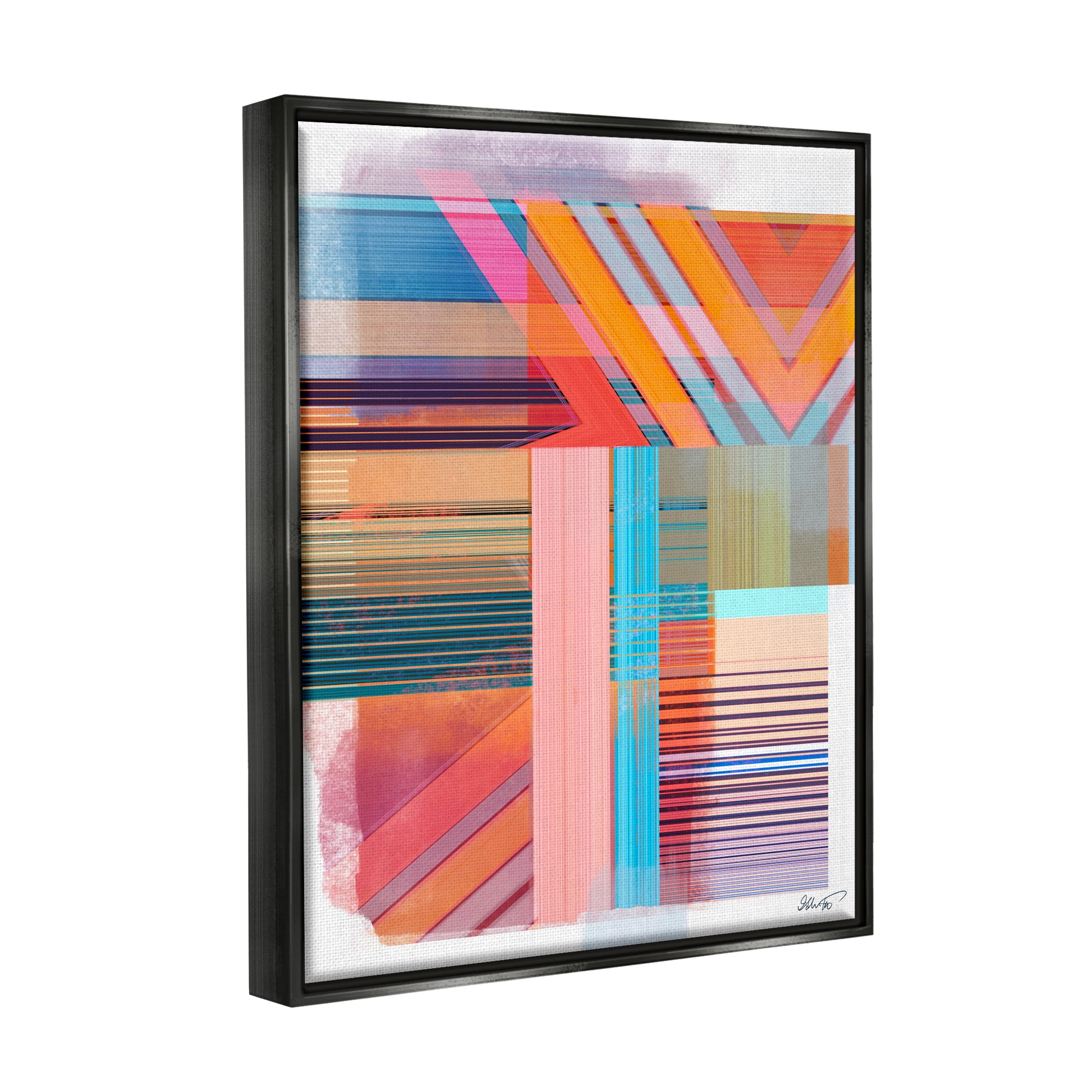 Stupell Industries Modern Overlapping Patterns Abstract Painting Black Floater Framed Canvas Art Print Wall Art, 17 x 21