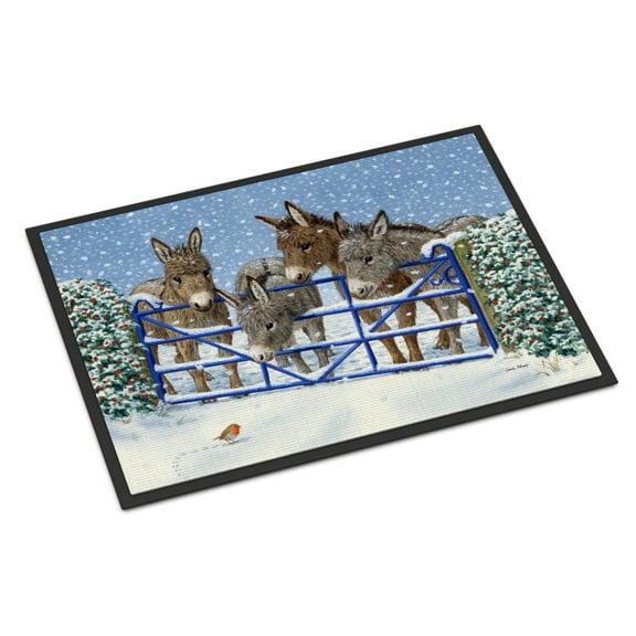Donkeys and Robin at the Fence Door Mat