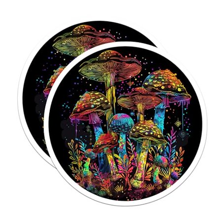 (2 Pack) Psychedelic Mushroom Magnets - Colorful Fungi Decor - Trippy Art Magnets - Boho Kitchen Magnet Set - 5" On Longest Side - for Cars, Fridges, Toolboxes - Made in USA - MAG6662