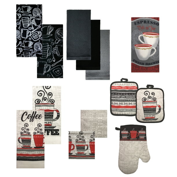 Mainstays Set Of 13 Kitchen Textile Collection 8 Kitchen Towels 2 Dishcloths 2 Potholders 1 Oven Mitt Walmart Com Walmart Com
