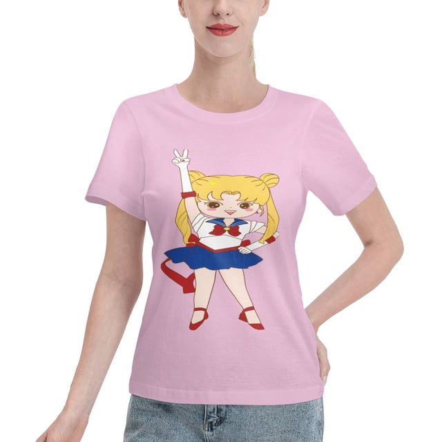 T-Shirt Basique à Manches Courtes pour Femmes Sailor Moon Édition Q Tsukiha