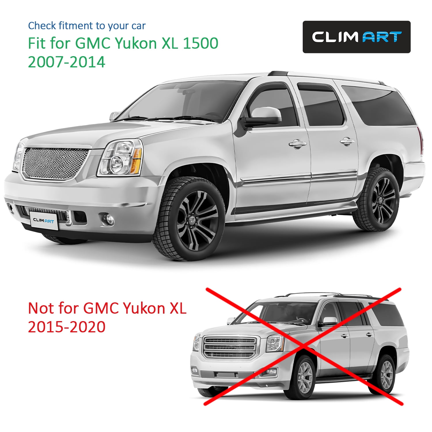CLIM ART in-Channel Incredibly Durable Rain Guards for GMC Yukon XL 1500 2007-2014, Original Window Deflectors, Vent Window Visors, Vent Deflector, 4 pcs. - 607181