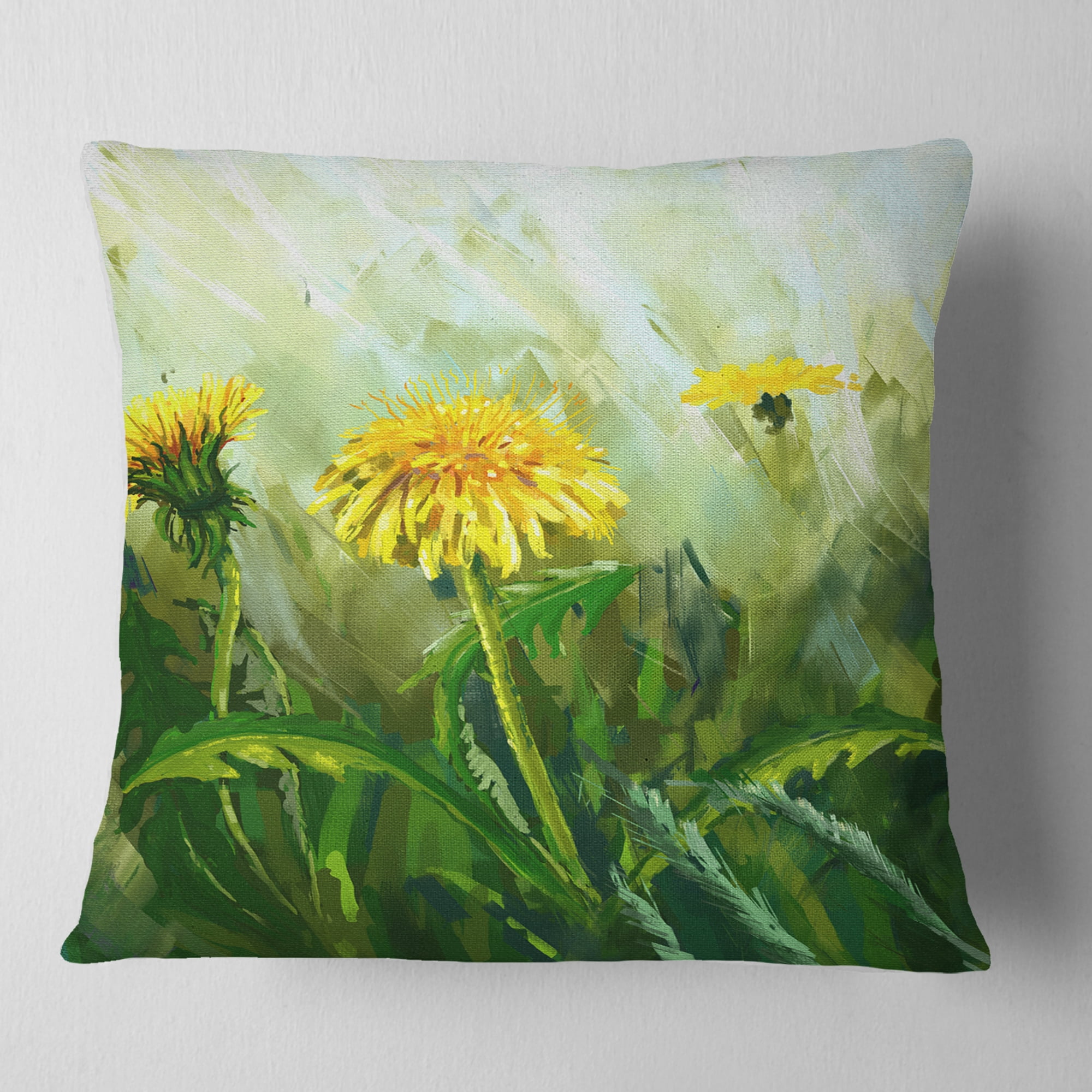 Designart Dandelion Flowers - Floral Throw Pillow - 18x18