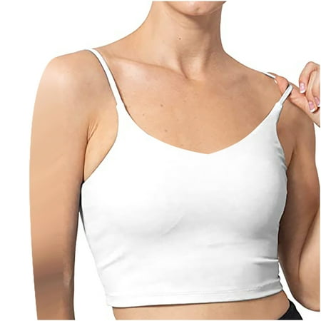 YOTMKGDO Camisole Tops for Women  Built in Bra Tank Top  Short Casual Tank Chest Sleeveless Tops Movement Pad Fashion Ladies Vest Women  Padded Bralette (White  M)