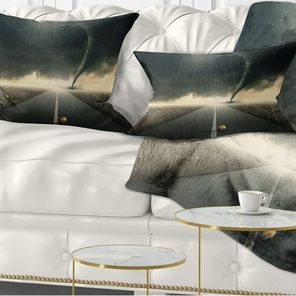 Designart Yellow Rose on the Dark Road - Landscape Printed Throw Pillow - 12x20