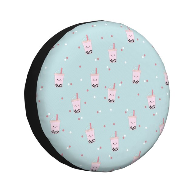 Fotbe Milk Tea Funda de Llanta de Repuesto con Estampado, Engrosada, Ajuste Universal para Jeep, Remolque, RV, SUV, Camión-15 inch