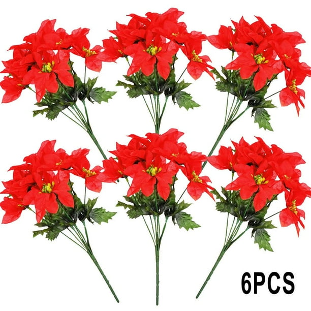 Gerich 7 Heads Christmas Flowers Faux Poinsettia Bush Bouquets