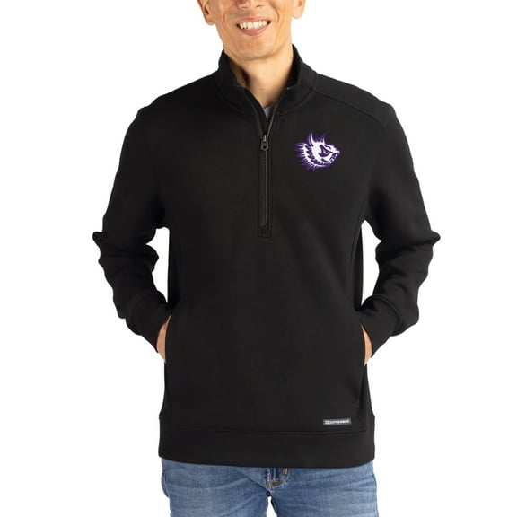 Men's-Cutter & Buck  Black TCU Horned Frogs Roam Eco Recycled Quarter-Zip Pullover
