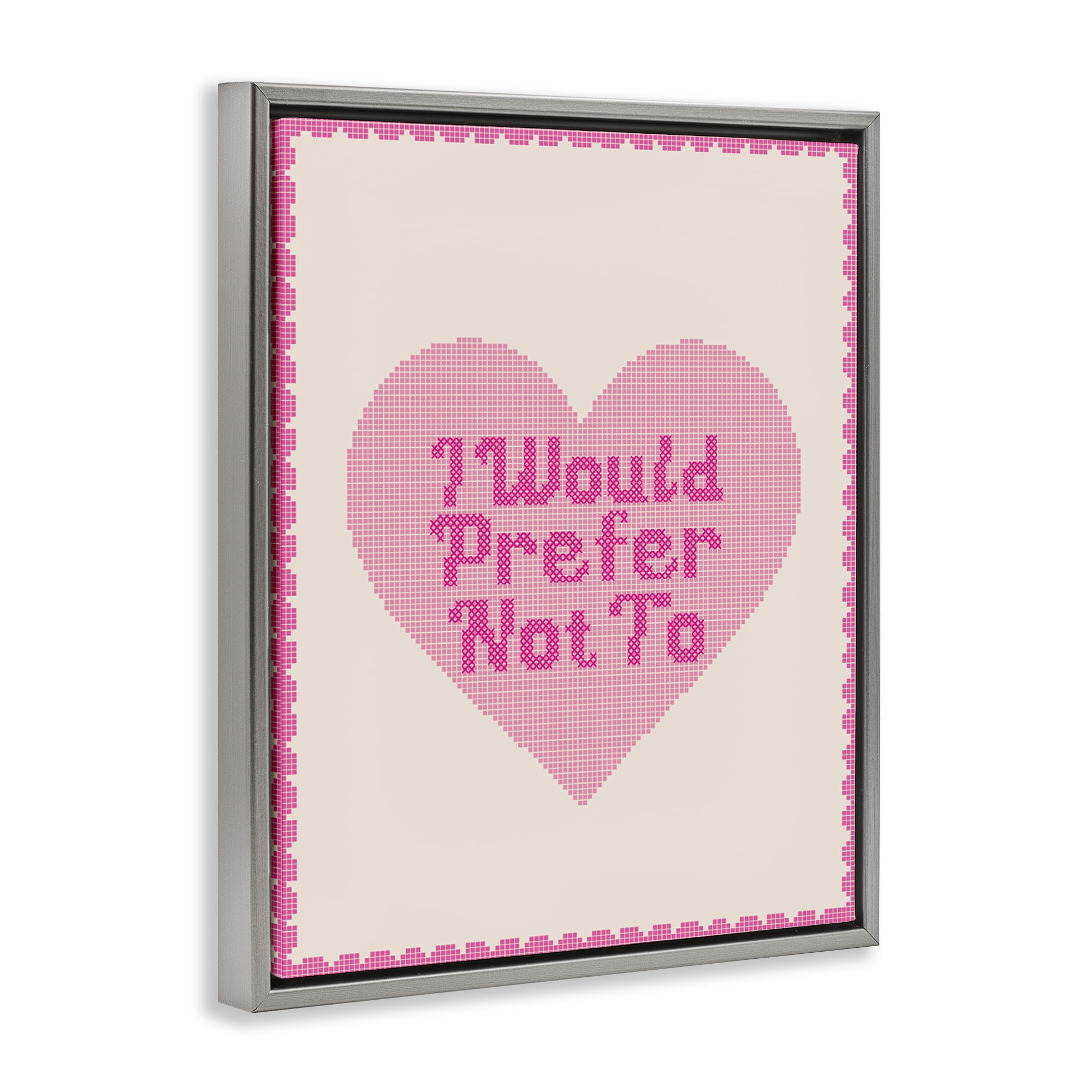 Stupell Industries I Would Prefer Not To Pink Heart Gray Framed Floater Canvas Wall Art, design by Lil' Rue