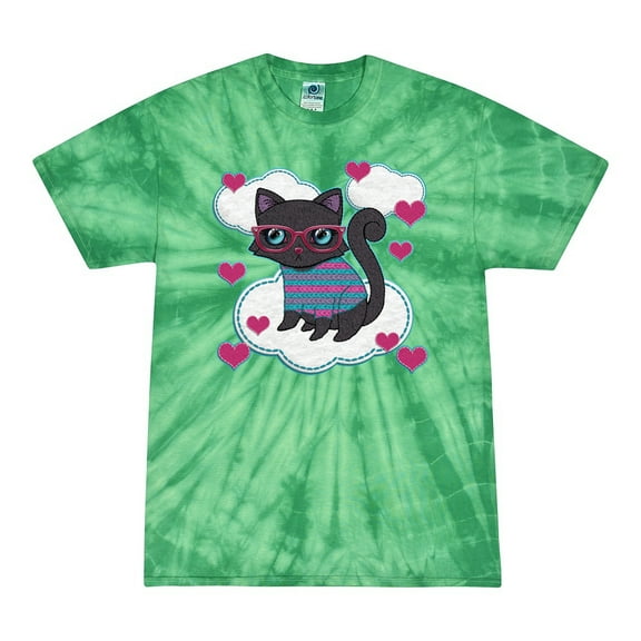 Wild Bobby, Cute Geek Smart Kitten Cat Wearing Glasses, Animal Lover, Tie-Dye Tees, Spiral Kelly, Medium