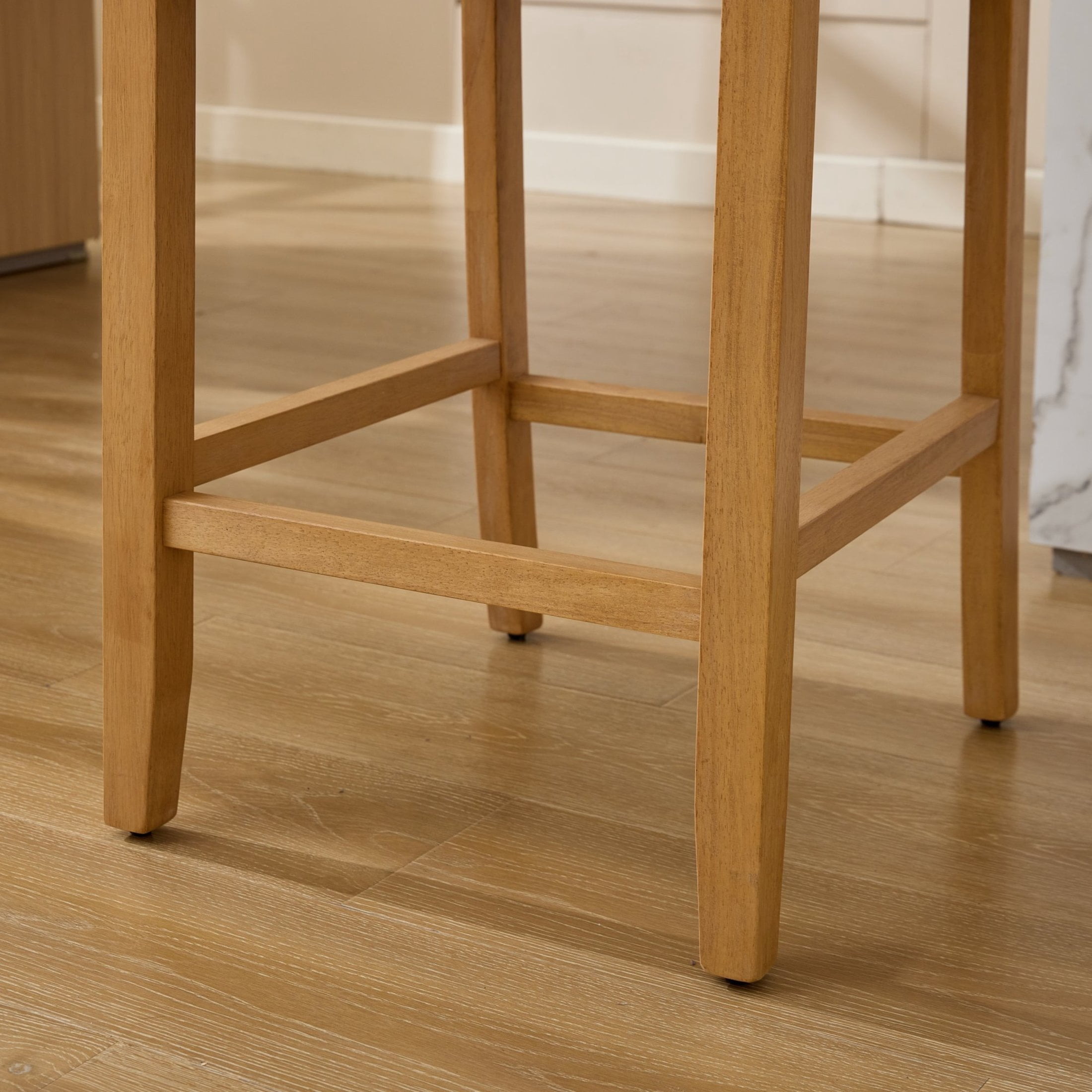 GDF Studio 38.6" Counter Height Bar Stools Set of 2 with Hand-Woven Rattan Back, Linen Upholstery, Beige