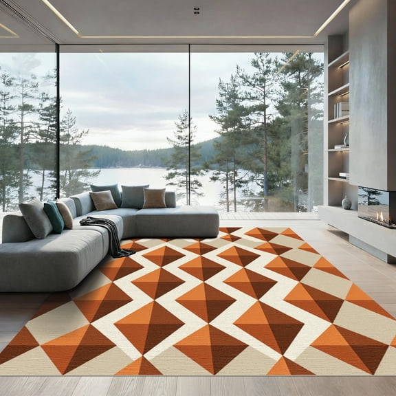 ODIKA 4'x6' Machine Washable Non-Slip Area Rug, Geometric Burnt Orange High Traffic Rug, Orange, 1279884