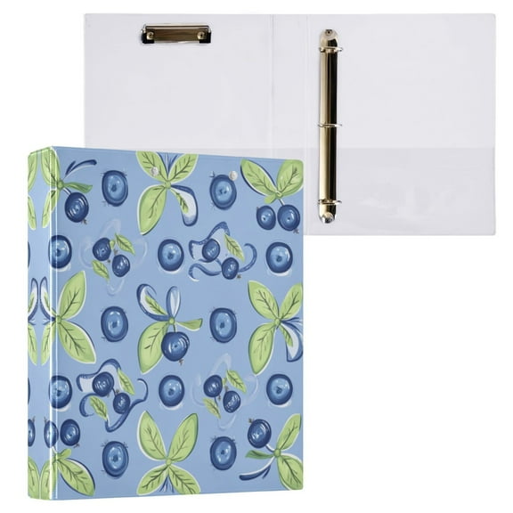 Blueberry and Ribbon 3 Ring Hardcover Binders 1.5in Round Rings for Letter-Size Folder Paper Organizer Pockets for Office Student Recipe