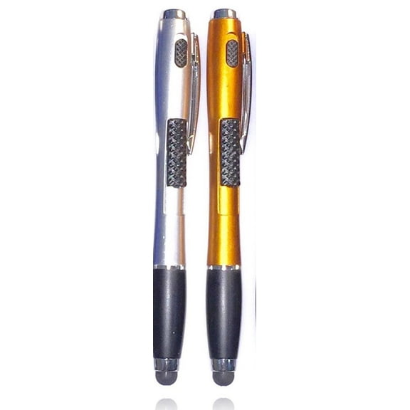 [2-PACK] 3-in-1 Stylus Pen [Stylus w    Ballpoint Pen   LED Flashlight] For Touch Screen Smartphones Tablets [Silver   Orange]   6 Extra Refill Inks