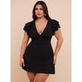 thumbnail image 5 of Plus Size Elegant Floral Mesh Printed Tight Fitted Deep V-Neck Mini Dress, 5 of 10