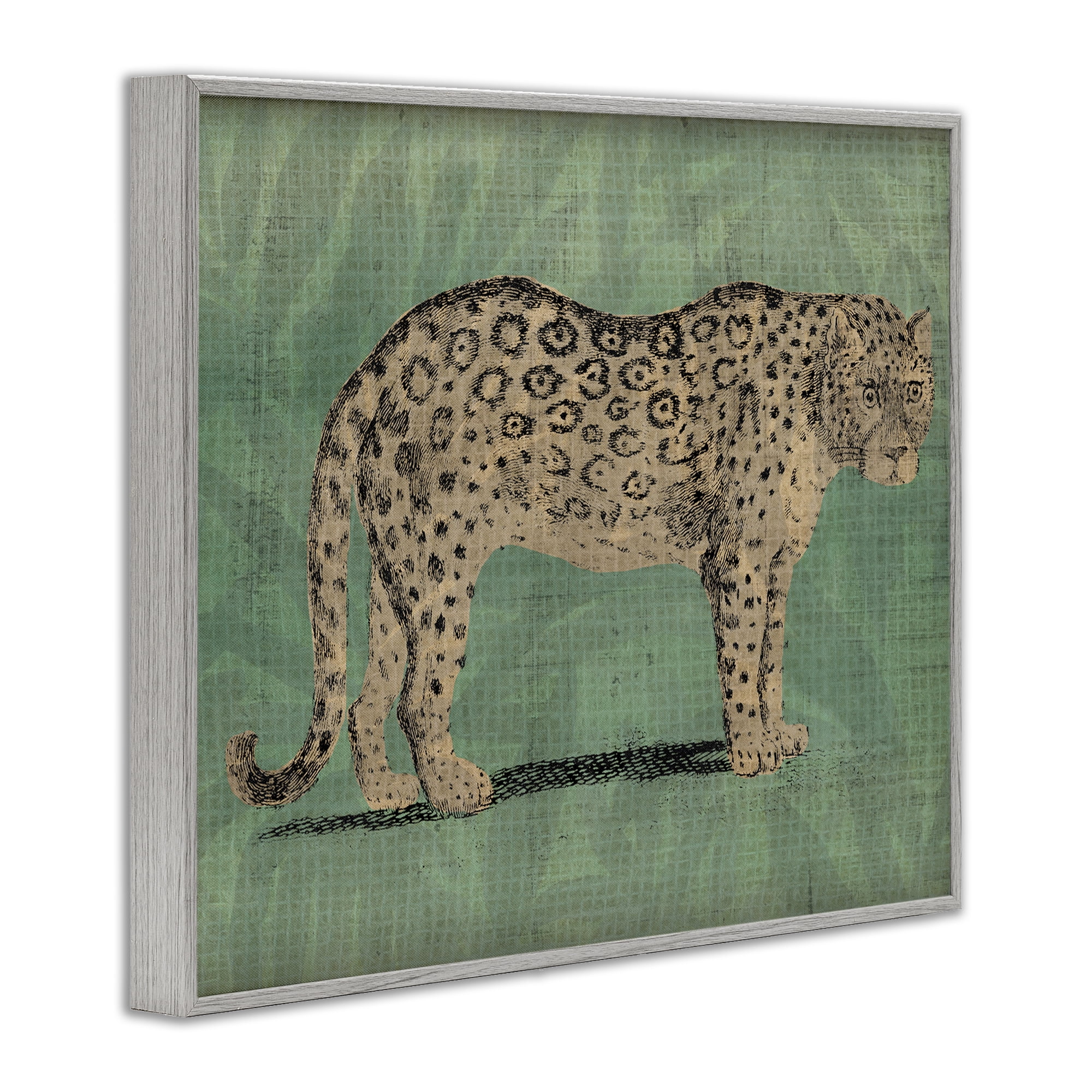 Stupell Industries Traditional Cheetah on Green Animals & Insects Painting Gray Framed Art Print Wall Art, 14 x 11