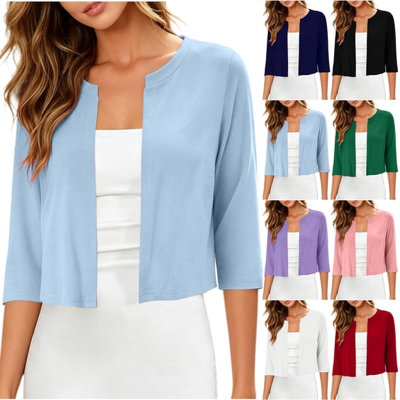 Otntypg Women's Thin Bolero Shrugs 3/4 Sleeve Lightweight Cropped Tops Casual Summer Open Front Work Business Cardigan for Dress Trendy Beach Cover ups
