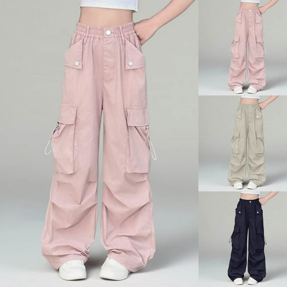 SEAOPEN Cargo Pants for Girls Baggy Joggers Pants Kids Clothes with Pockets Black 12 Years