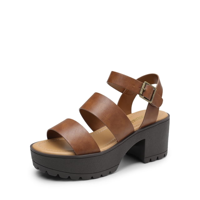 DREAM PAIRS Sandalias de Tacón Plataforma Grueso para Mujer Marrón Talla 8
