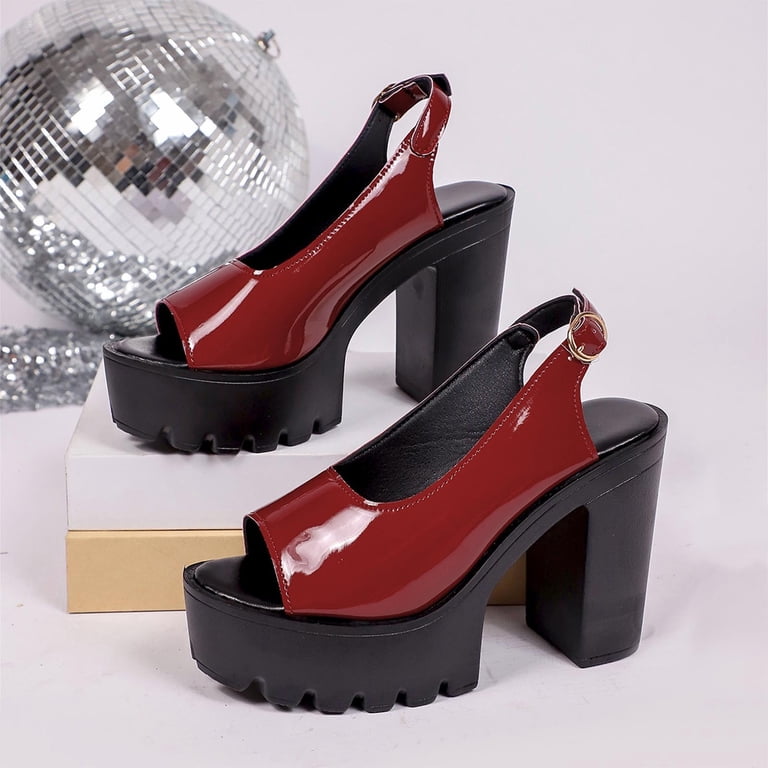 womens burgundy dress sandals Gpaecead Women Chunky Super High Heel Sandals Peep Toe Non Slip Summer Heightening Comfortable Dress Shoes, Burgundy, Women's, Size: Small, Red