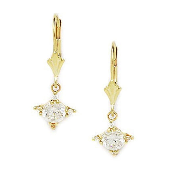14k Yellow Gold Cubic Zirconia Fancy Drop Leverback Earrings - Measures 25x9mm
