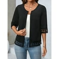 thumbnail image 6 of Womens Casual 3/4 Sleeve Cardigan 2025 Trendy Loose Open Front Shirts Solid Color Lace Blouse Outfits Black L, 6 of 7