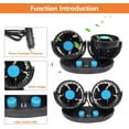 thumbnail image 3 of Ventilador de coche de 12 V, encendedor de cigarrillos/fuente de alimentación USB, ventilador de coche de doble cabezal y control, dos modos de velocidad, rotación de 360 grados para varios, 3 of 5