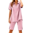 thumbnail image 2 of 2 Piece Short Sets for Women Summer Henley Short Sleeve Shirts and Knee Length Bermuda Shorts Casual Vacation Outfits, 2XL, 2 of 6
